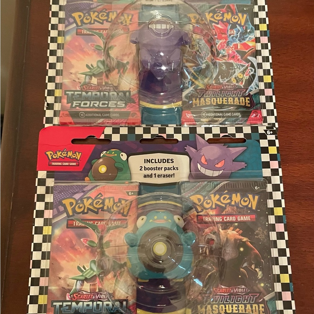 Pokemon Card Game Set with Purple and Blue Figures